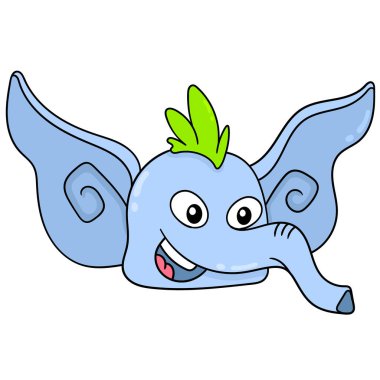 Uzun hortumlu fil kafası mutlu bir şekilde gülümsüyor, karalama simgesi çiziyor