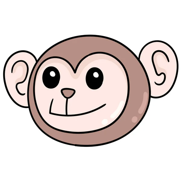 Szczęśliwy Uśmiech Twarz Małpa Głowa Ikona Rysunek Bazgroły — Wektor stockowy