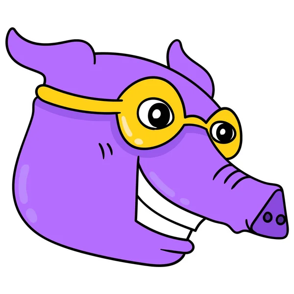 Tête Porc Pourpre Avec Visage Féroce Dessin Icône Doodle — Image vectorielle