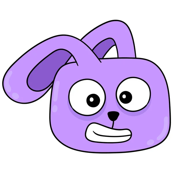 Cabeza Conejo Púrpura Mirando Furiosamente Garabato Icono Dibujo — Vector de stock