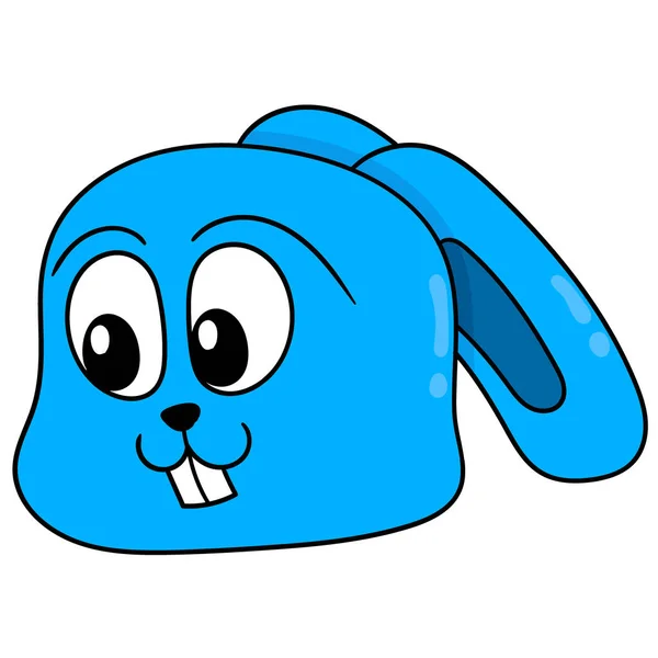 Bonito Azul Liso Enfrentou Cabeça Coelho Desenho Ícone Doodle — Vetor de Stock
