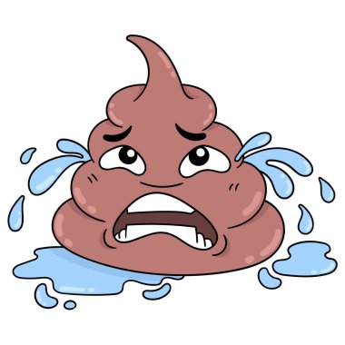 Üzgün suratlı kaka çizgi filmi ağlıyor ve kokuyor, karalama ikonu resmi Kawaii