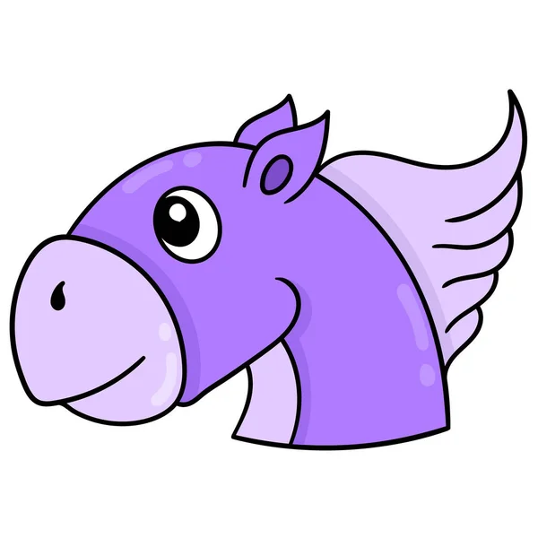 Cabeza Caballo Morado Sonriendo Cara Feliz Garabato Icono Dibujo — Vector de stock