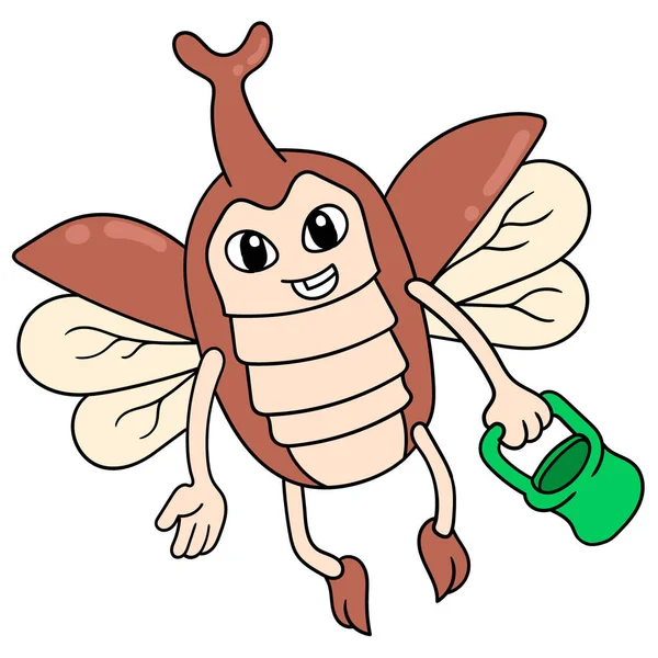 Escarabajo Está Volando Con Una Cara Feliz Llevando Una Cesta — Archivo Imágenes Vectoriales