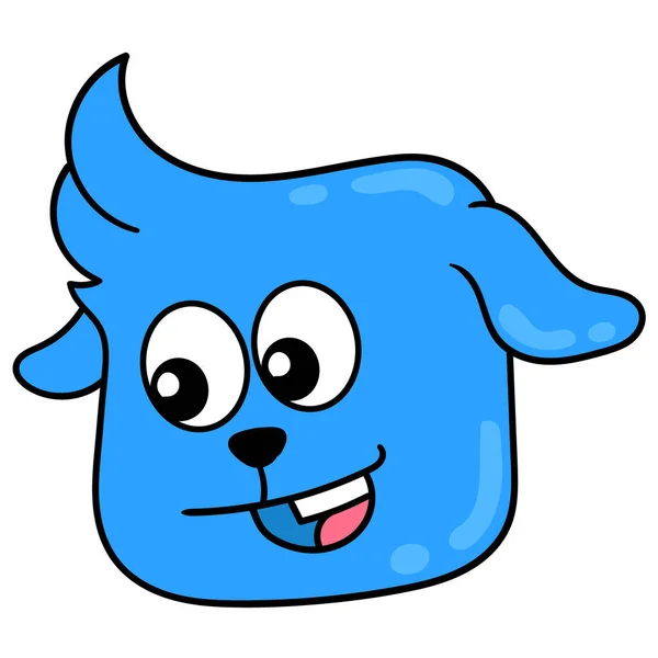 Blauer Lächelnder Hundekopf Doodle Symbolzeichnung — Stockvektor