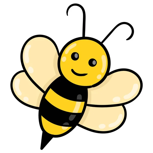 Cute Honey Bee Attacking Sting Doodle Icon Drawing — Stock Vector