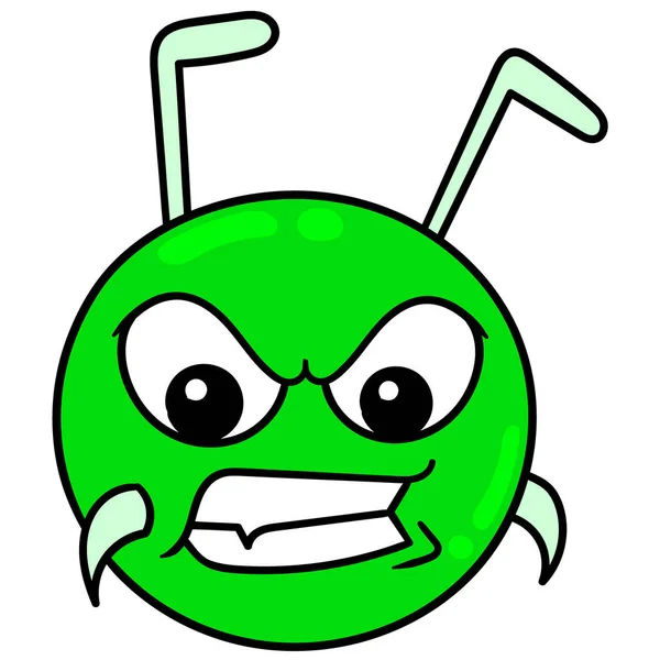Πράσινο Θυμωμένο Πρόσωπο Μυρμήγκι Κεφάλι Σκίτσο Εικονίδιο — Διανυσματικό Αρχείο