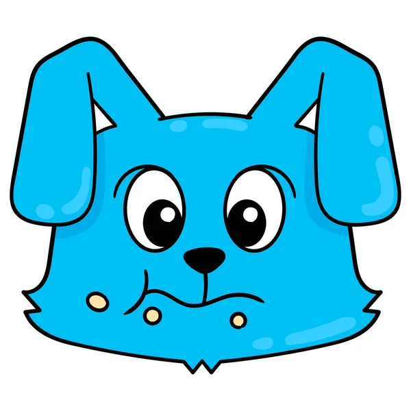 Animé Visage Bleu Tête Lapin Mâcher Nourriture Dessin Icône Doodle — Image vectorielle