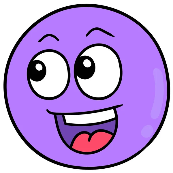 Purple Ball Head Seductive Laugh Face Doodle Icon Drawing — Stock Vector