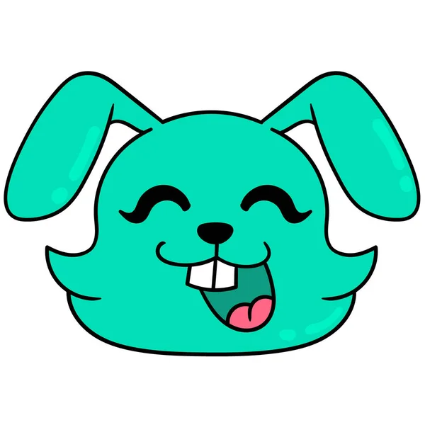 Carino Verde Testa Coniglio Pasquale Ridendo Felicemente Disegno Icona Scarabocchio — Vettoriale Stock