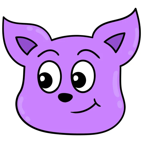 Purple Cat Head Cute Face Smiling Doodle Icon Drawing — Stock Vector