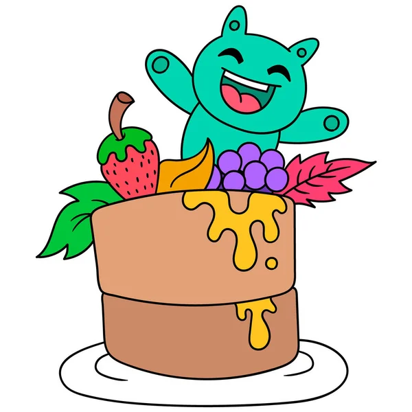 Kue Raksasa Untuk Ulang Tahun Ikon Doodle Kawaii - Stok Vektor