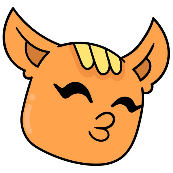 Pomarańczowy Pies Głowa Nadętymi Ustami Chcą Pocałować Ikona Doodle Rysunek — Wektor stockowy