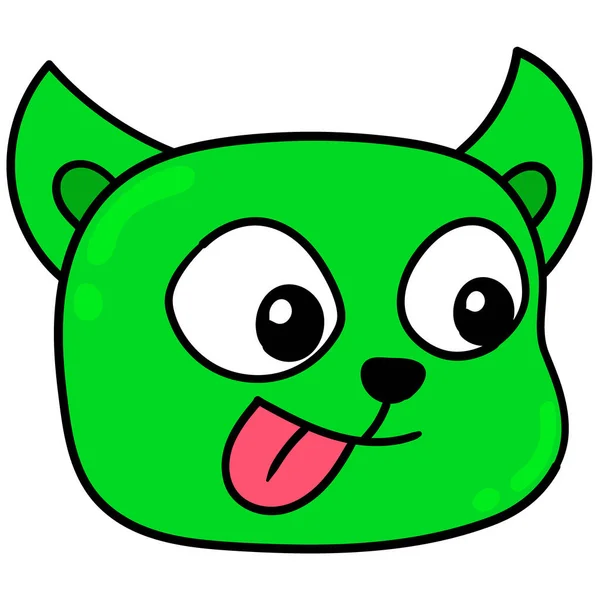 Cabeza Gato Verde Riendo Felizmente Garabato Icono Dibujo — Archivo Imágenes Vectoriales