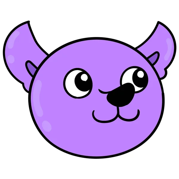 Purple Cat Head Smiling Happily Doodle Icon Drawing — Stock vektor