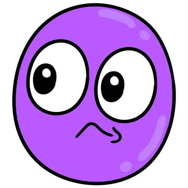 Purple Head Sad Frowning Face Doodle Icon Drawing — Stockvector