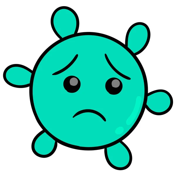Sad Faced Green Virus Doodle Icon Drawing — Stockvector