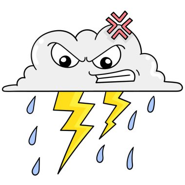kızgın yüzlü yağmur mevsimi bulutlu fırtına, karalama ikonu imajı kawaii