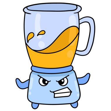 Blender makinesi hamuru kızgın yüzle karıştırıyor gergin, karalama simgesi imajı kawaii