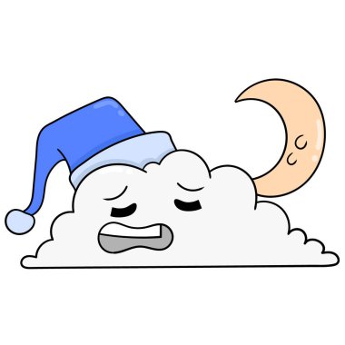 Geceleri bulutlar hilal ayı derin uykudayken, karalama ikonu imajı Kawaii