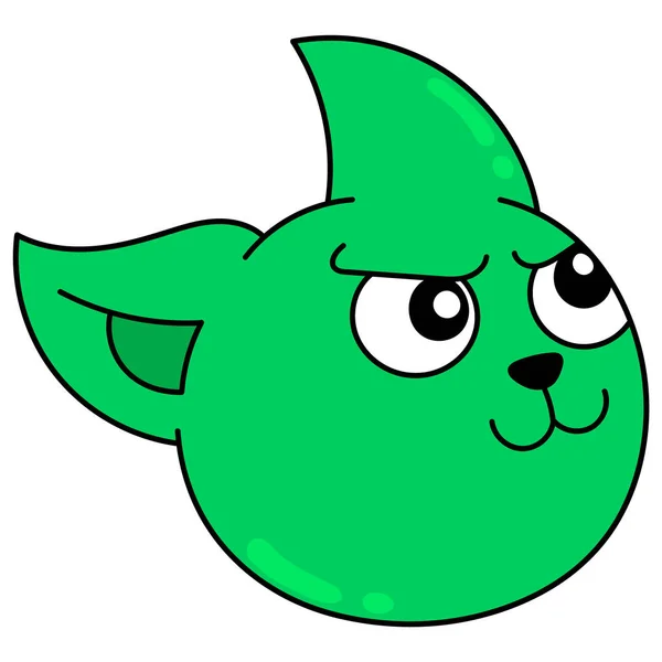 一只脸凶狠的绿猫的脑袋在生气 涂鸦图标在画 — 图库矢量图片