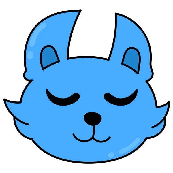 Cabeça Animal Gato Azul Está Dormindo Desenho Ícone Doodle —  Vetores de Stock