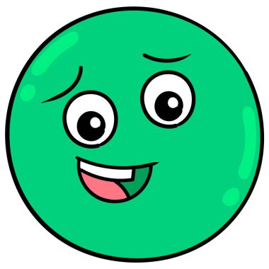 Yeşil top kafalı, gülümseyen mutlu ifade, karalama simgesi çizimi