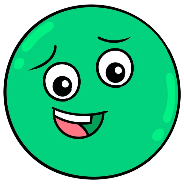 Green Ball Head Smiling Happy Expression Doodle Icon Drawing — Stock vektor