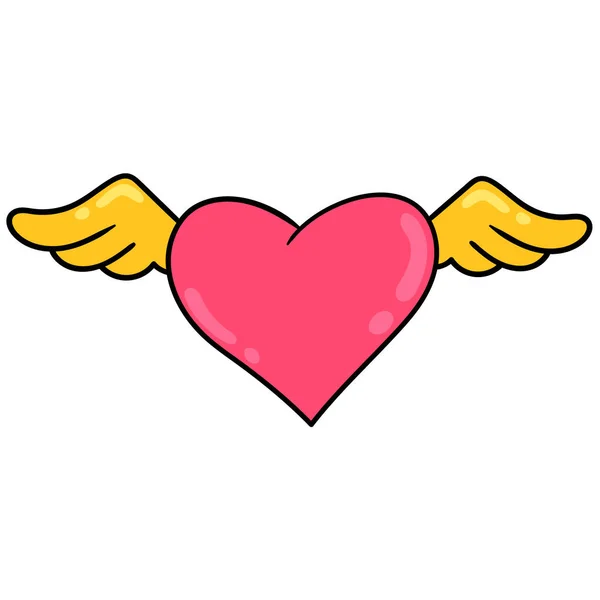 Winged Heart Symbol Free Love Doodle Icon Drawing — Διανυσματικό Αρχείο