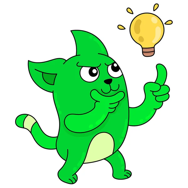 Gato Verde Está Pensando Conseguir Ideas Inspiradas Garabato Icono Imagen — Vector de stock