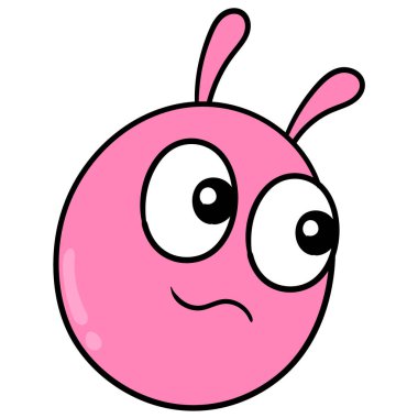 Masum yüz ifadeli pembe emoji kafası, karalama simgesi çizimi