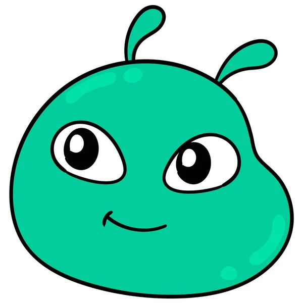 Grüner Raupenkopf Lächelnder Glücklicher Gesichtsausdruck Doodle Symbolzeichnung — Stockvektor