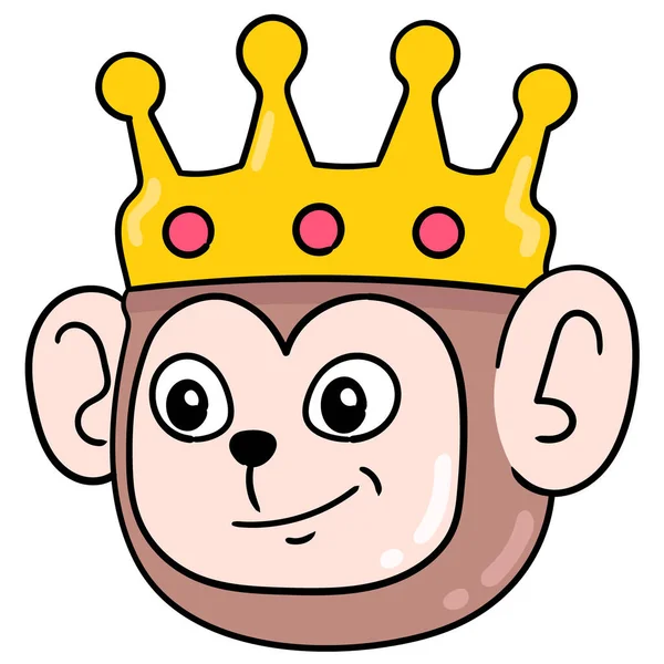 Monkey King Head Wearing Golden Crown Smiling Friendly Expression Doodle — Stock Vector