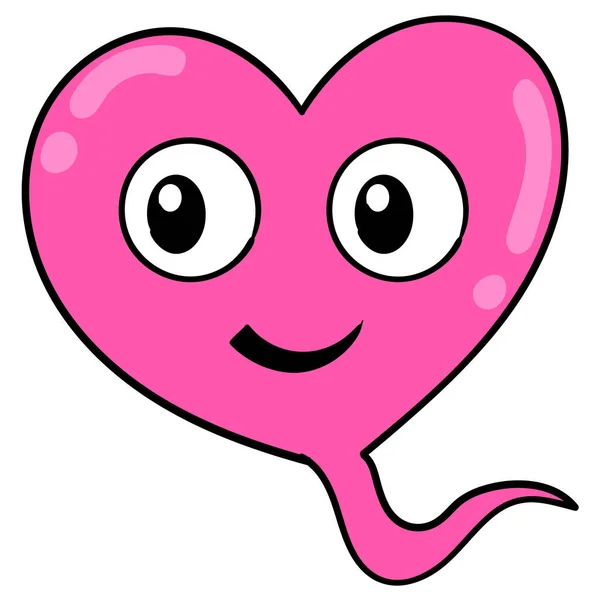 Ροζ Καρδιά Κινούμενα Σχέδια Χαρούμενο Χαμογελαστό Πρόσωπο Doodle Εικονίδιο Σχέδιο — Διανυσματικό Αρχείο
