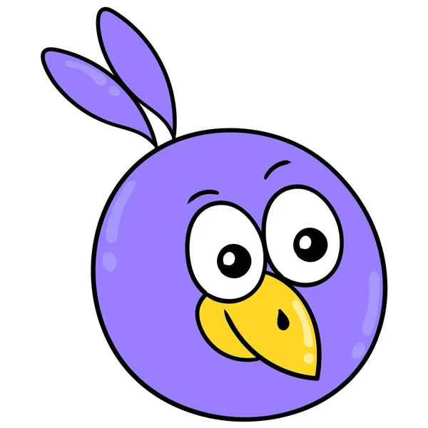 Purple Bird Head Smiling Happily Doodle Icon Drawing — Stock Vector