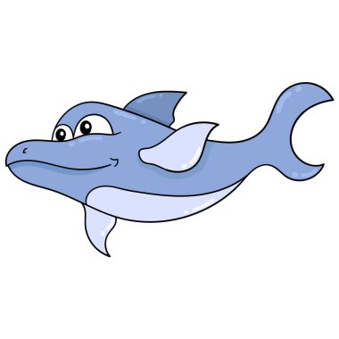 Şirin yunus yüzüşü, karalama ikonu imajı kawaii