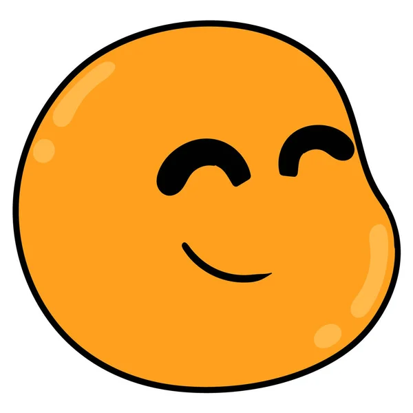 Runder Orangefarbener Pummeliger Monsterkopf Lächelt Fröhlich Freundlich Doodle Symbolzeichnung — Stockvektor