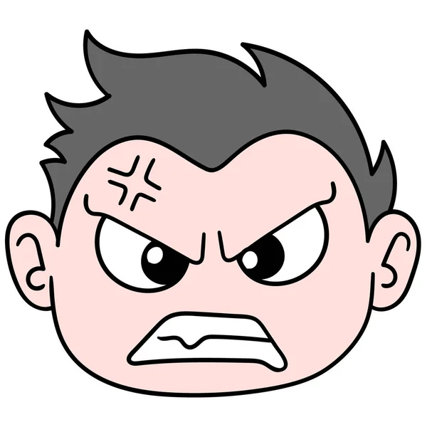 Head Boy Angry Doodle Icon Drawing — Stockový vektor