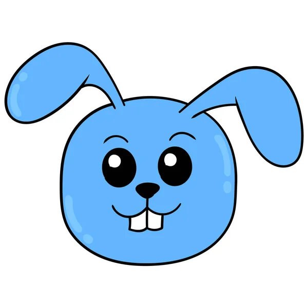 Cabeça Coelho Azul Sorrindo Desenho Ícone Doodle — Vetor de Stock