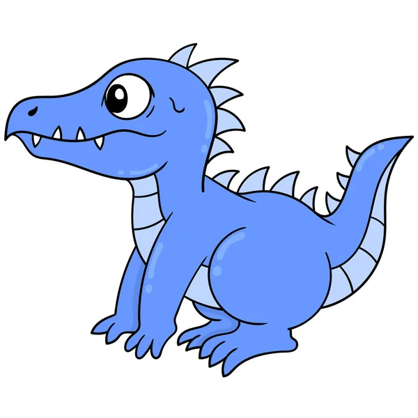 Lindo Dinosaurio Azul Con Dientes Afilados Doodle Icono Imagen Kawaii — Archivo Imágenes Vectoriales