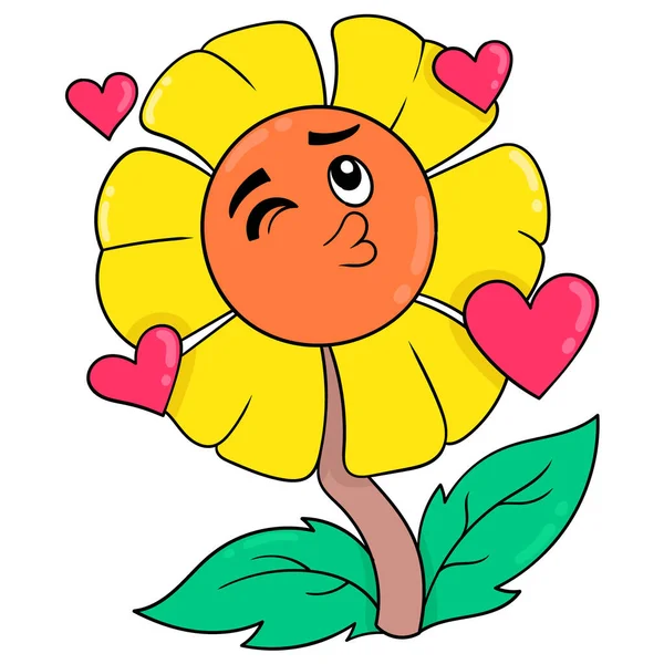 Zonnebloemen Welkom Lente Vol Liefde Doodle Icoon Afbeelding Kawaii — Stockvector