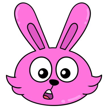 Pembe tavşan kafası şaşkınlık içinde, karalama simgesi çiziyor.