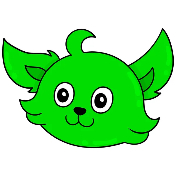 Zelená Kočičí Hlava Úsměvem Kresba Ikony — Stockový vektor