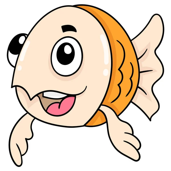 Cute Goldfish Happy Smiling Face Doodle Icon Image Kawaii — Stock Vector