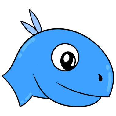 Mavi dinozor kafası güler dost canlısı, karalama simgesi çizer