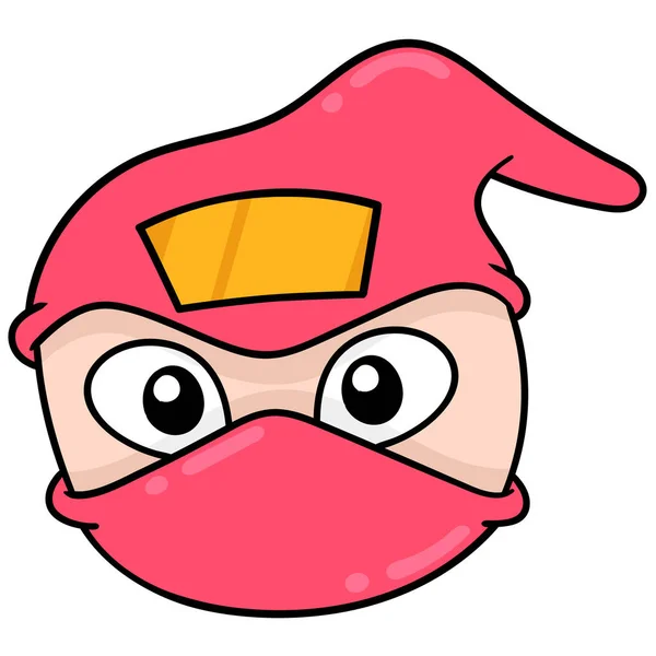 Rött Ninja Huvud Med Misstänkt Ansikte Klotter Ikon Ritning — Stock vektor