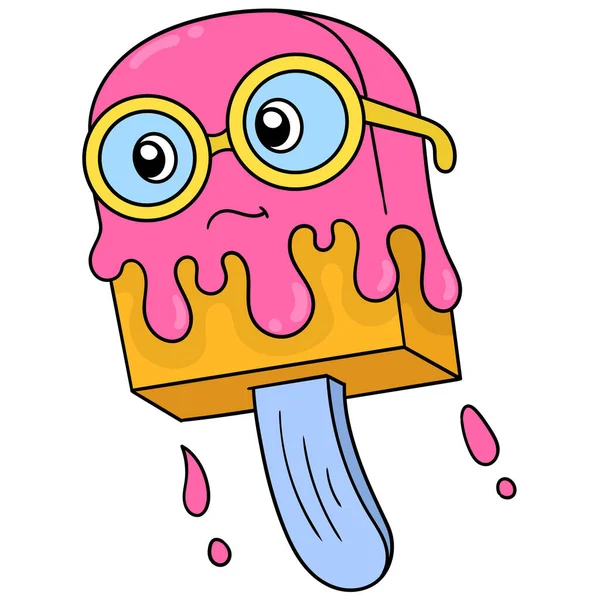 Nerdy Faced Summer Ice Cream Wearing Glasses Doodle Icon Image — Stock Vector