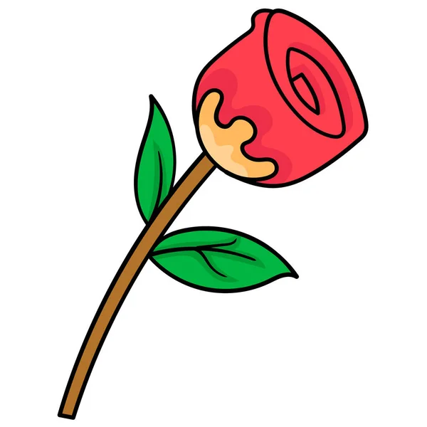 Red Rose Blossom Doodle Icon Drawing — Stock Vector