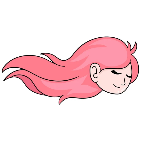 Cabeza Una Hermosa Mujer Con Pelo Largo Rojo Dibujo Icono — Vector de stock