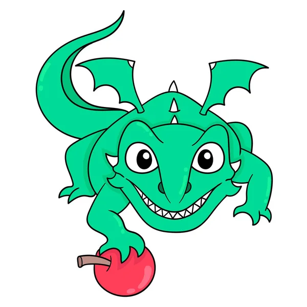 Dragão Verde Feroz Está Protegendo Maçã Para Sua Comida Imagem —  Vetores de Stock